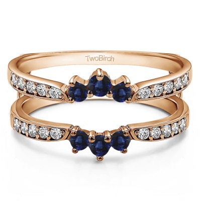0.56 Ct. Sapphire and Diamond Crown Inspired Half Halo Ring Guard in Rose Gold