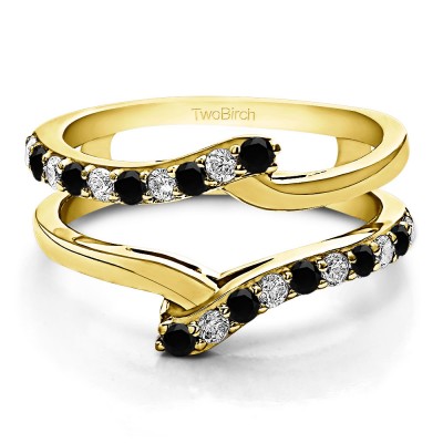 0.5 Ct. Black and White Stone Bypass Shared Prong Ring Guard in Yellow Gold
