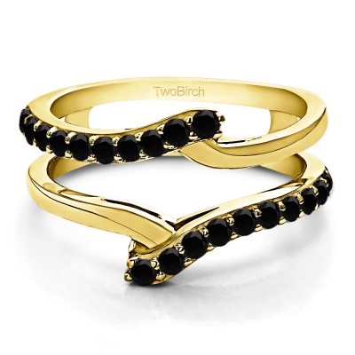 0.5 Ct. Black Stone Bypass Shared Prong Ring Guard in Yellow Gold