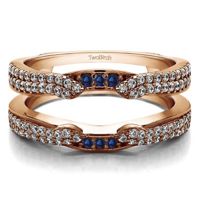 0.5 Ct. Sapphire and Diamond Double Row Cathedral Ring Guard Enhancer in Rose Gold