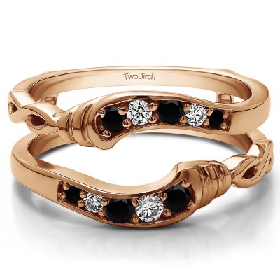 0.22 Ct. Black and White Stone Infinity Bypass Ring Guard in Rose Gold