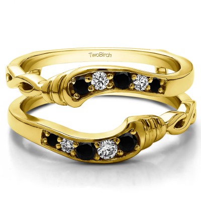 0.22 Ct. Black and White Stone Infinity Bypass Ring Guard in Yellow Gold