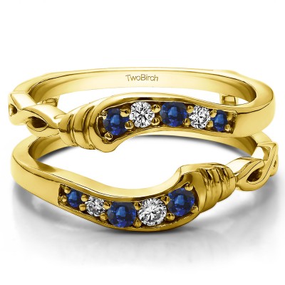 0.22 Ct. Sapphire and Diamond Infinity Bypass Ring Guard in Yellow Gold