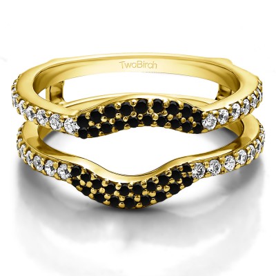 0.67 Ct. Black and White Stone Double Row Pave Set Curved Ring Guard in Yellow Gold