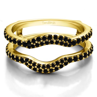 0.67 Ct. Black Stone Double Row Pave Set Curved Ring Guard in Yellow Gold