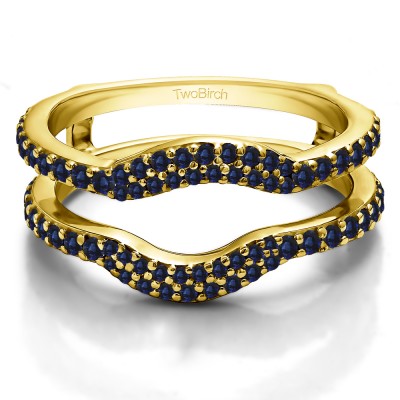 0.67 Ct. Sapphire Double Row Pave Set Curved Ring Guard in Yellow Gold