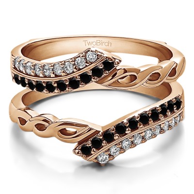 0.38 Ct. Black and White Stone Double Row Bypass Infinity ring guard in Rose Gold