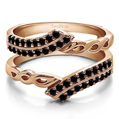 0.38 Ct. Black Stone Double Row Bypass Infinity ring guard in Rose Gold