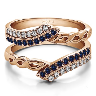 0.38 Ct. Sapphire and Diamond Double Row Bypass Infinity ring guard in Rose Gold