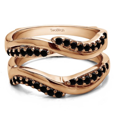 0.43 Ct. Black Stone Double Row Bypass Ring Guard Enhancer in Rose Gold