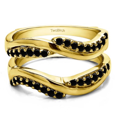 0.43 Ct. Black Stone Double Row Bypass Ring Guard Enhancer in Yellow Gold