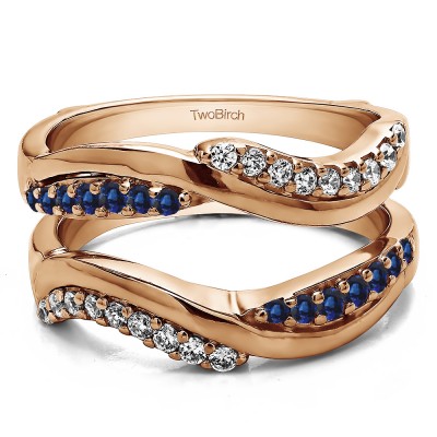 0.43 Ct. Sapphire and Diamond Double Row Bypass Ring Guard Enhancer in Rose Gold