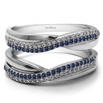 0.47 Ct. Sapphire and Diamond Double Row Pave Set Curved Guard Enhancer