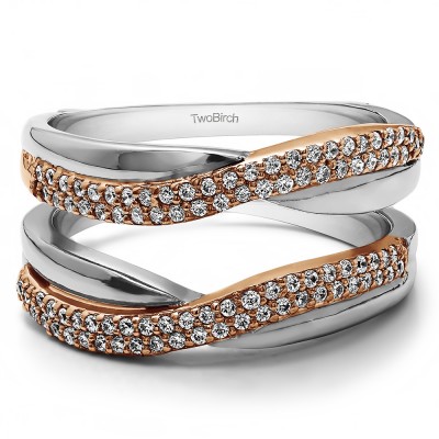 0.47 Ct. Double Row Pave Set Curved Guard Enhancer in Two Tone Gold