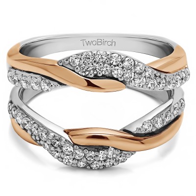 0.54 Ct. Bypass Shared Prong Engagement ring guard in Two Tone Gold