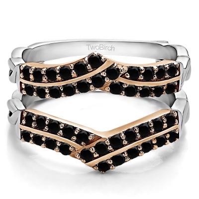 0.66 Ct. Double Row Criss Cross Ring Guard Enhancer in Two Tone Gold