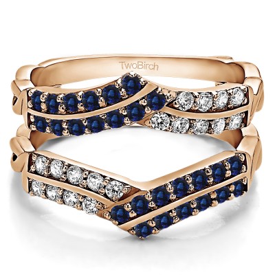 0.66 Ct. Sapphire and Diamond Double Row Criss Cross Ring Guard Enhancer in Rose Gold