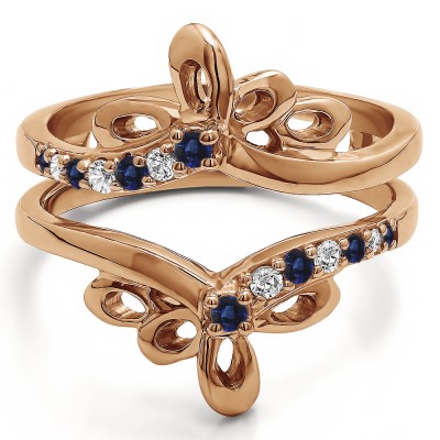 0.3 Ct. Sapphire and Diamond Bow Shaped Chevron Ring Guard in Rose Gold