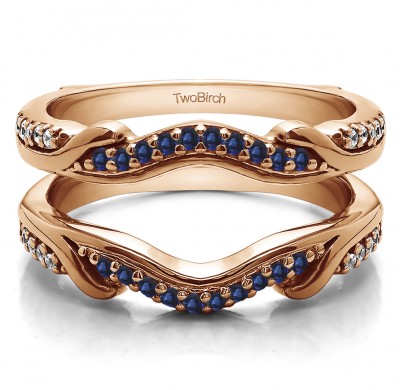0.26 Ct. Sapphire and Diamond Contoured Leaf Wedding Ring Jacket in Rose Gold