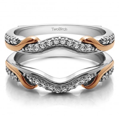 0.26 Ct. Contoured Leaf Wedding Ring Jacket in Two Tone Gold
