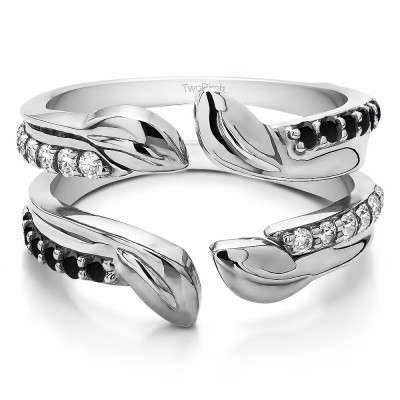 0.46 Ct. Black and White Stone Open Leaf Ring Guard