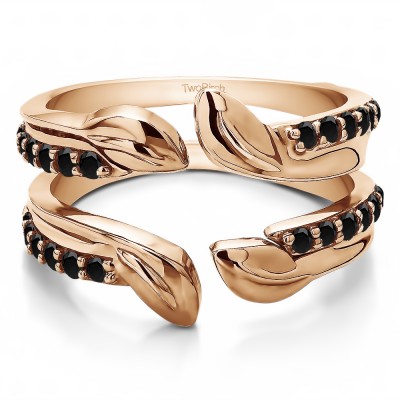 0.46 Ct. Black Stone Open Leaf Ring Guard in Rose Gold