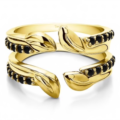 0.46 Ct. Black Stone Open Leaf Ring Guard in Yellow Gold