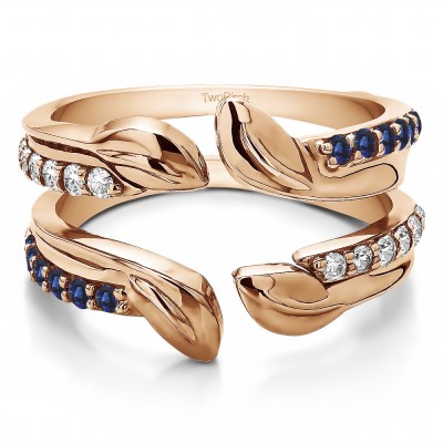 0.46 Ct. Sapphire and Diamond Open Leaf Ring Guard in Rose Gold