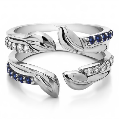 0.46 Ct. Sapphire and Diamond Open Leaf Ring Guard