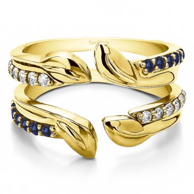0.46 Ct. Sapphire and Diamond Open Leaf Ring Guard in Yellow Gold