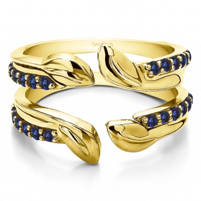 0.46 Ct. Sapphire Open Leaf Ring Guard in Yellow Gold