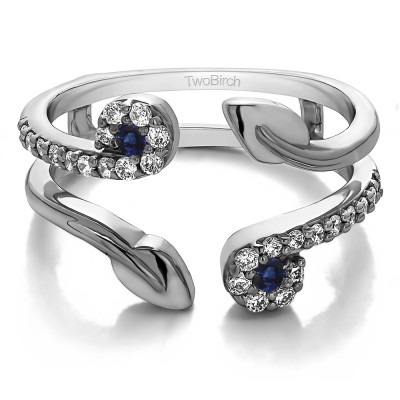 0.42 Ct. Sapphire and Diamond Two Stone Leaf Ring Guard Enhancer