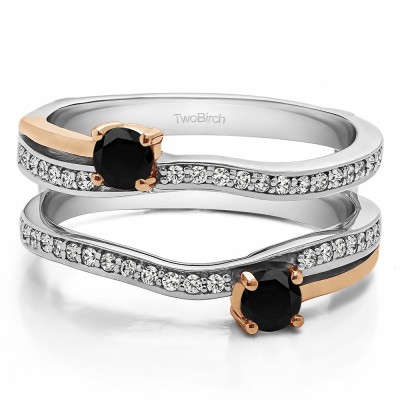 0.66 Ct. Two Stone Curved Ring Guard Enhancer in Two Tone Gold