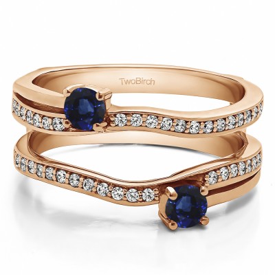 0.66 Ct. Sapphire and Diamond Two Stone Curved Ring Guard Enhancer in Rose Gold