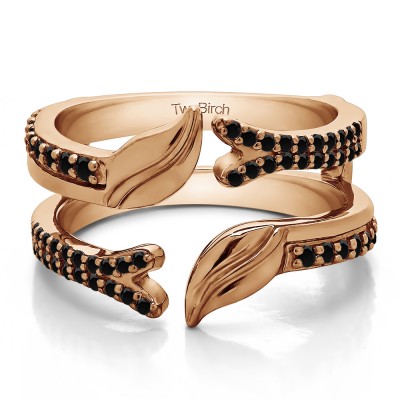 0.33 Ct. Black Stone Open Ended Double Leaf Wedding Ring Guard in Rose Gold