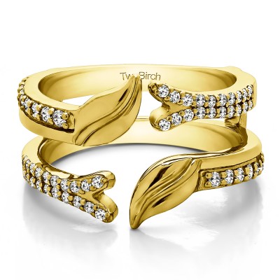 0.33 Ct. Open Ended Double Leaf Wedding Ring Guard in Yellow Gold