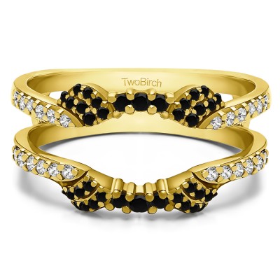 0.47 Ct. Black and White Stone Shared Prong Open Halo Ring Guard Enhancer in Yellow Gold