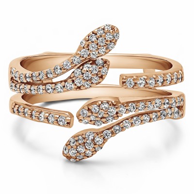 0.43 Ct. Double Leaf Pave Set Wedding Ring Guard in Rose Gold