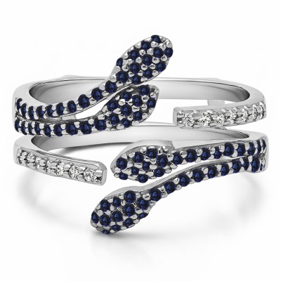 0.43 Ct. Sapphire and Diamond Double Leaf Pave Set Wedding Ring Guard