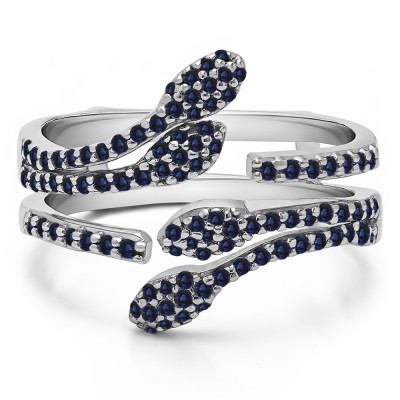 0.43 Ct. Sapphire Double Leaf Pave Set Wedding Ring Guard