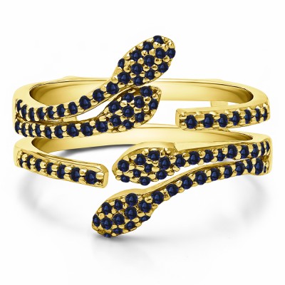 0.43 Ct. Sapphire Double Leaf Pave Set Wedding Ring Guard in Yellow Gold
