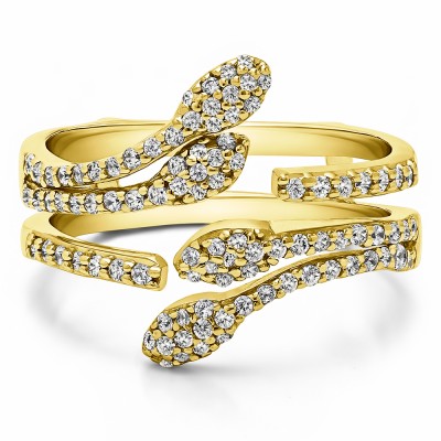 0.43 Ct. Double Leaf Pave Set Wedding Ring Guard in Yellow Gold