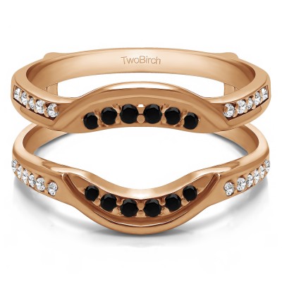 0.22 Ct. Black and White Stone Contoured Bridal Wedding Ring Guard in Rose Gold