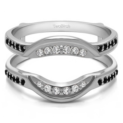 0.22 Ct. Black and White Stone Contoured Bridal Wedding Ring Guard