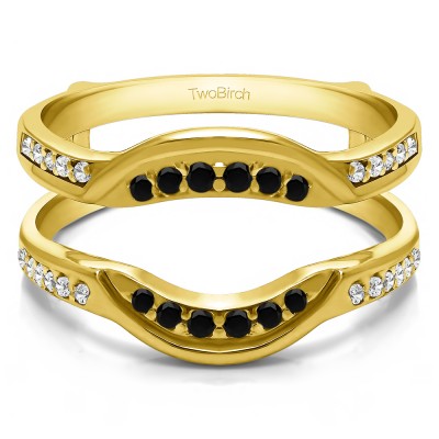 0.22 Ct. Black and White Stone Contoured Bridal Wedding Ring Guard in Yellow Gold