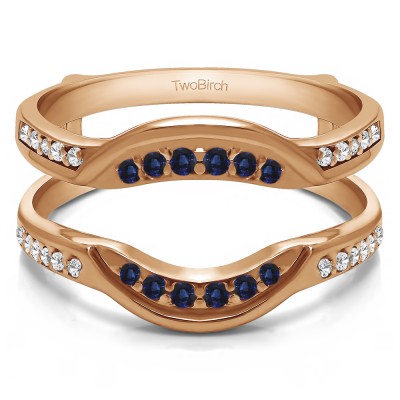 0.22 Ct. Sapphire and Diamond Contoured Bridal Wedding Ring Guard in Rose Gold