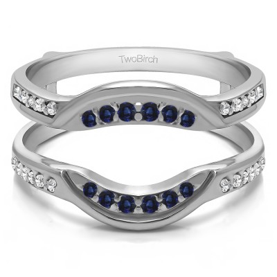 0.22 Ct. Sapphire and Diamond Contoured Bridal Wedding Ring Guard
