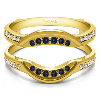 0.22 Ct. Sapphire and Diamond Contoured Bridal Wedding Ring Guard in Yellow Gold