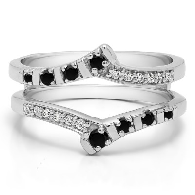 0.23 Ct. Black and White Stone Bar Set Bypass Wedding Ring Guard