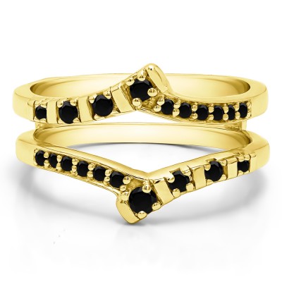 0.23 Ct. Black Stone Bar Set Bypass Wedding Ring Guard in Yellow Gold